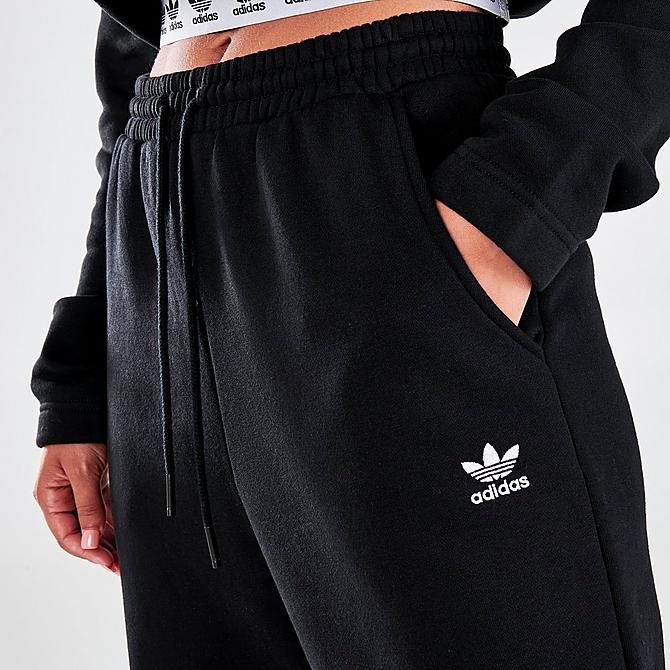 On Model 5 view of Women's adidas Originals Tape Jogger Pants in Black/White Click to zoom