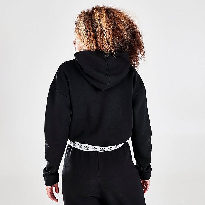 Back Right view of Women's adidas Originals Tape Cropped Hoodie in Black Click to zoom