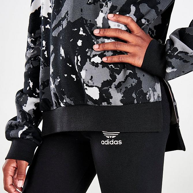 On Model 6 view of Girls' adidas Originals Tie-Dye Trefoil Crewneck Sweatshirt in Black/Grey Click to zoom