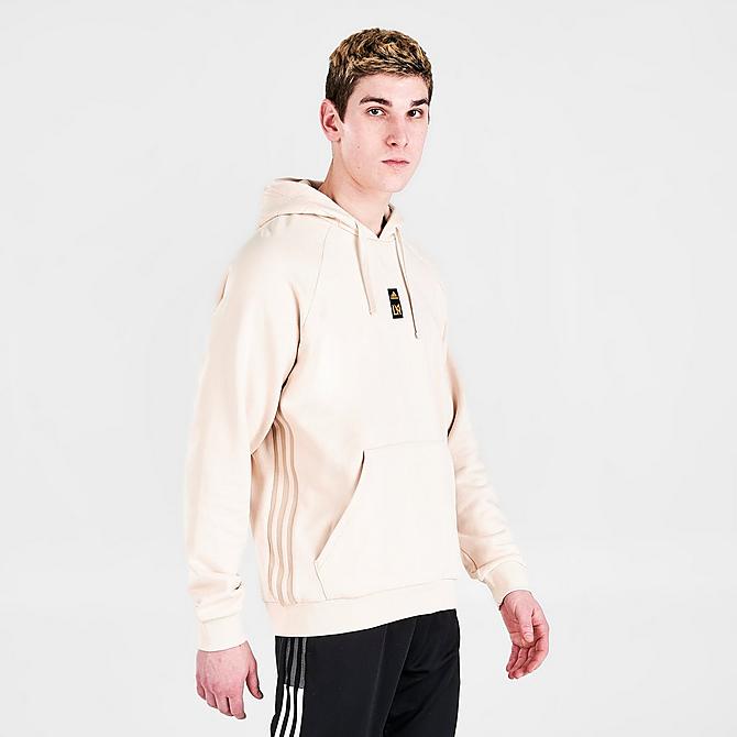 [angle] view of Men's adidas Los Angeles FC Travel Pullover Hoodie in Linen Click to zoom