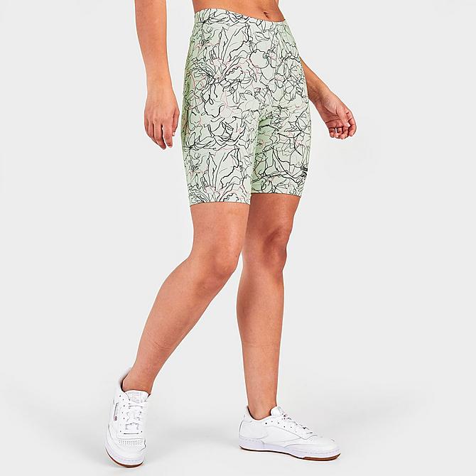 Back Left view of Women's Reebok Classics Contour Floral Print Legging Shorts in Light Sage Click to zoom