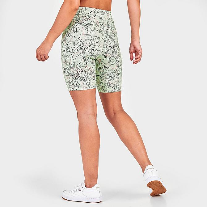 Back Right view of Women's Reebok Classics Contour Floral Print Legging Shorts in Light Sage Click to zoom