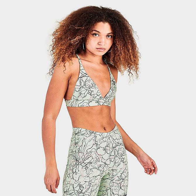 Back Left view of Women's Reebok Classics Contour Floral Print Light-Support Sports Bra in Light Sage Click to zoom