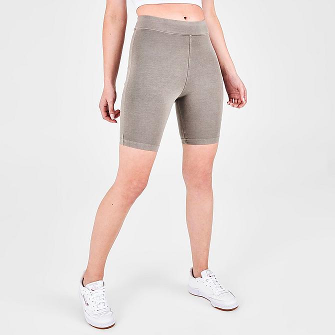 Back Left view of Women's Reebok Classics Natural Dye Bike Shorts in Boulder Grey Click to zoom