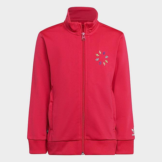 [angle] view of Little Kids' adidas Originals Adicolor Trefoil Circle Tracksuit in Bold Pink Click to zoom