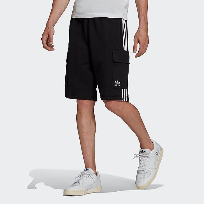 Front view of Men's adidas Originals Adicolor Classics 3-Stripes Cargo Shorts in Black Click to zoom