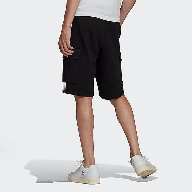 Front Three Quarter view of Men's adidas Originals Adicolor Classics 3-Stripes Cargo Shorts in Black Click to zoom
