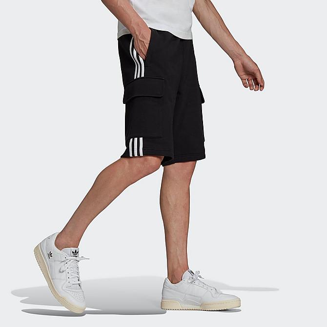 Back Left view of Men's adidas Originals Adicolor Classics 3-Stripes Cargo Shorts in Black Click to zoom