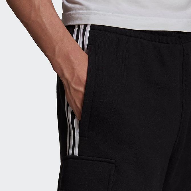 Back Right view of Men's adidas Originals Adicolor Classics 3-Stripes Cargo Shorts in Black Click to zoom