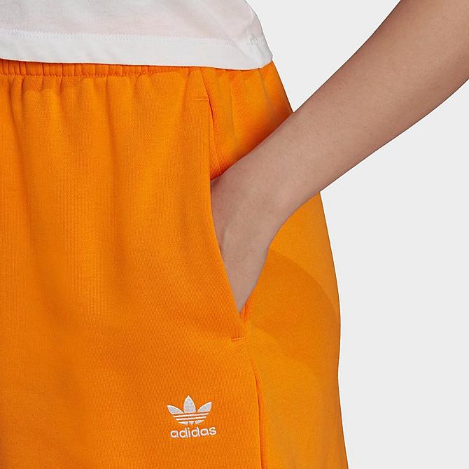 Back Left view of Women's adidas Originals Adicolor Essentials French Terry Shorts in Bright Orange Click to zoom