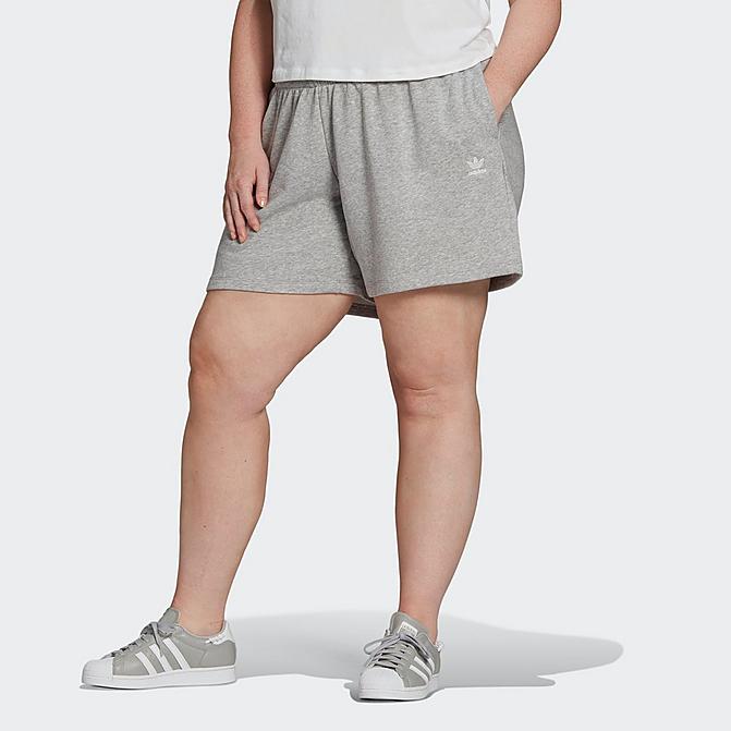 Front view of Women's adidas Originals Adicolor Essentials French Terry Shorts (Plus Size) in Medium Grey Heather Click to zoom
