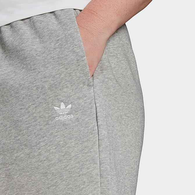 Back Right view of Women's adidas Originals Adicolor Essentials French Terry Shorts (Plus Size) in Medium Grey Heather Click to zoom