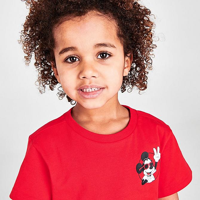 Back Right view of Little Kids' adidas Originals x Disney Mickey and Friends T-Shirt in Vivid Red Click to zoom