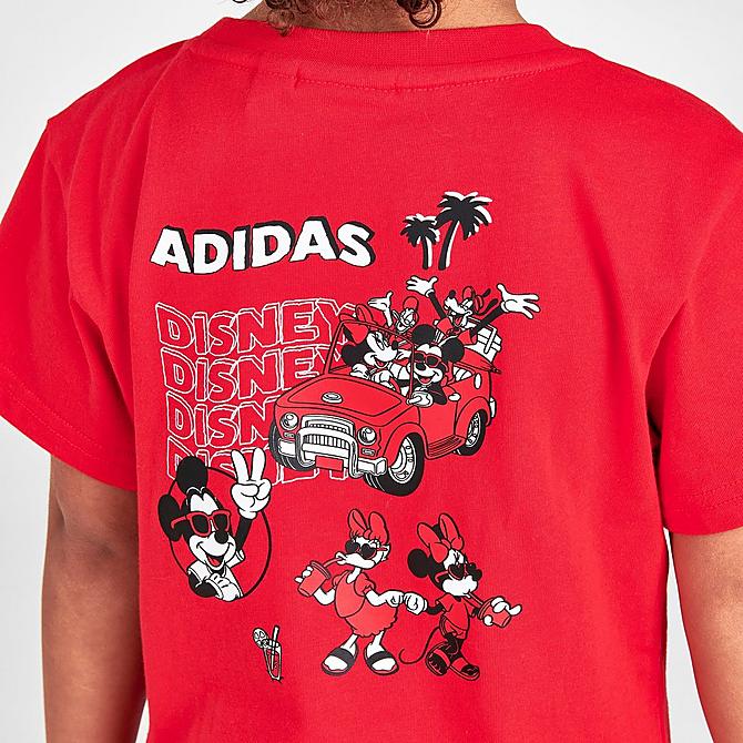 On Model 5 view of Little Kids' adidas Originals x Disney Mickey and Friends T-Shirt in Vivid Red Click to zoom