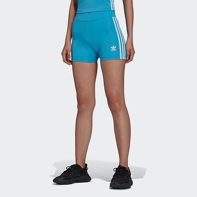 Front view of Women's adidas Originals Adicolor Classics Traceable Shorts in Sky Rush Click to zoom