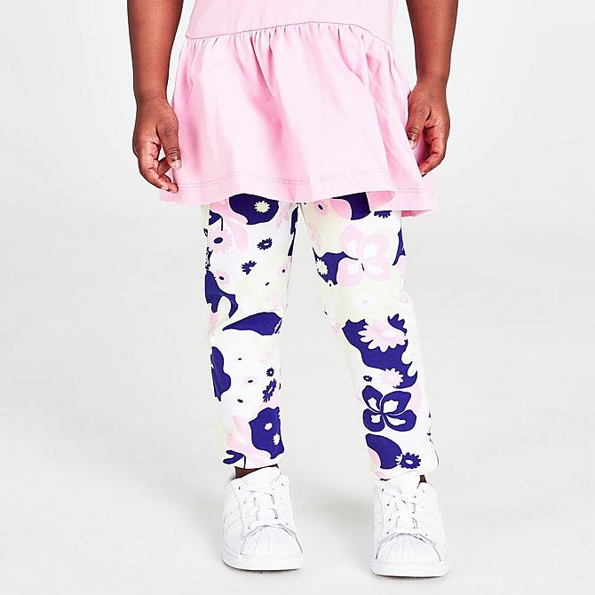 [angle] view of Girls' Infant and Toddler adidas Originals Flower Print T-Shirt Dress and Leggings Set in True Pink Click to zoom