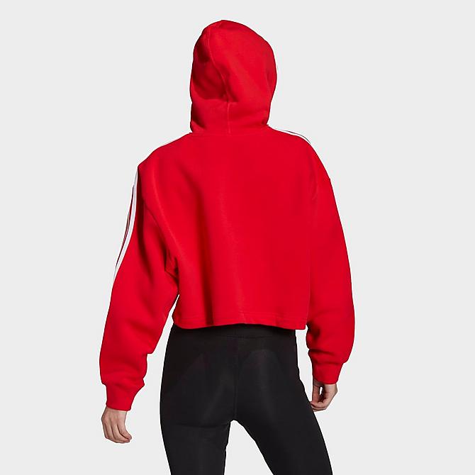 Back Left view of Women's adidas Originals Adicolor Classics Cropped Hoodie in Vivid Red Click to zoom