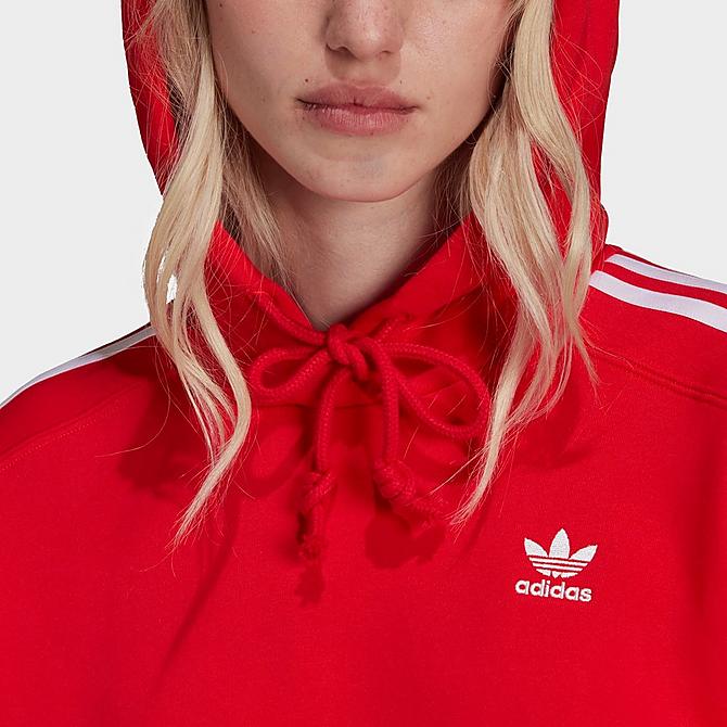 Back Right view of Women's adidas Originals Adicolor Classics Cropped Hoodie in Vivid Red Click to zoom