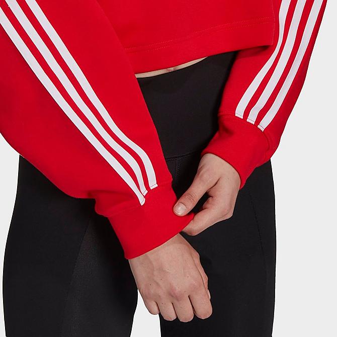 On Model 5 view of Women's adidas Originals Adicolor Classics Cropped Hoodie in Vivid Red Click to zoom
