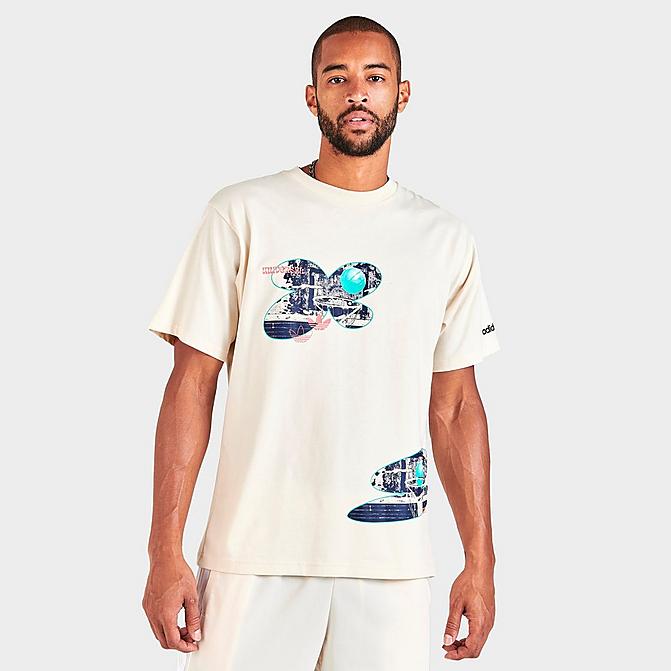 Front view of Men's adidas Originals Basketball Photo Graphic Short-Sleeve T-Shirt in Wonder White Click to zoom