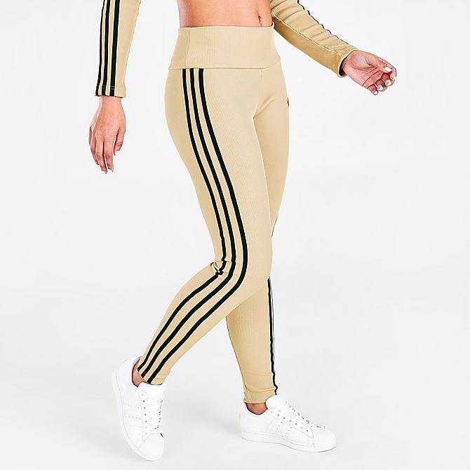 Back Left view of Women's adidas Originals Ribbed Leggings in Beige Tone Click to zoom