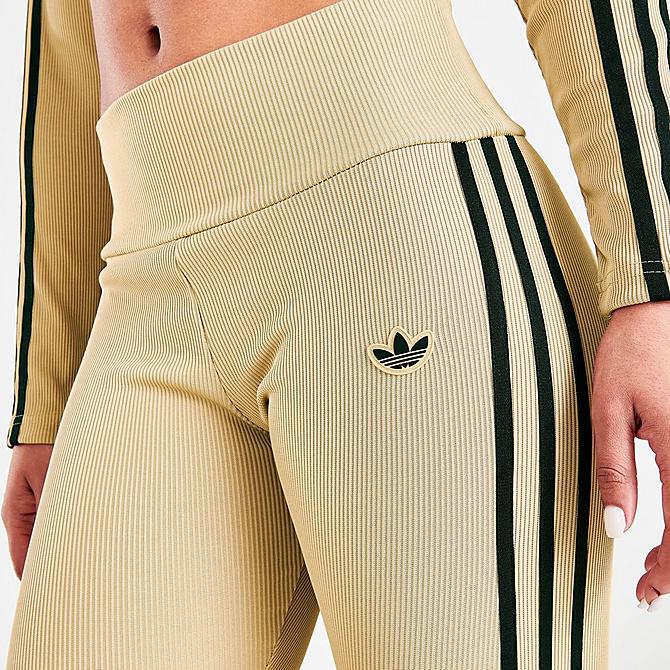 On Model 5 view of Women's adidas Originals Ribbed Leggings in Beige Tone Click to zoom