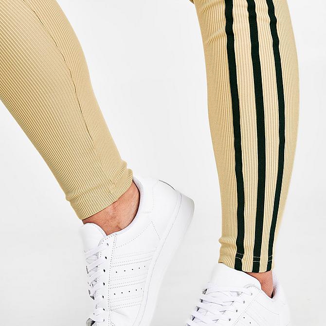 On Model 6 view of Women's adidas Originals Ribbed Leggings in Beige Tone Click to zoom