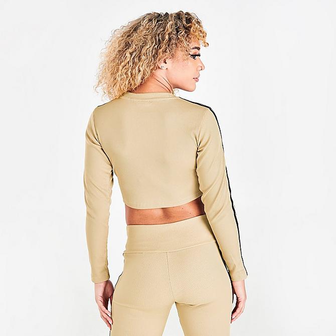 Back Right view of Women's adidas Originals Ribbed Cropped Long-Sleeve Top in Beige Tone Click to zoom