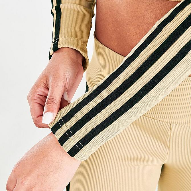 On Model 6 view of Women's adidas Originals Ribbed Cropped Long-Sleeve Top in Beige Tone Click to zoom