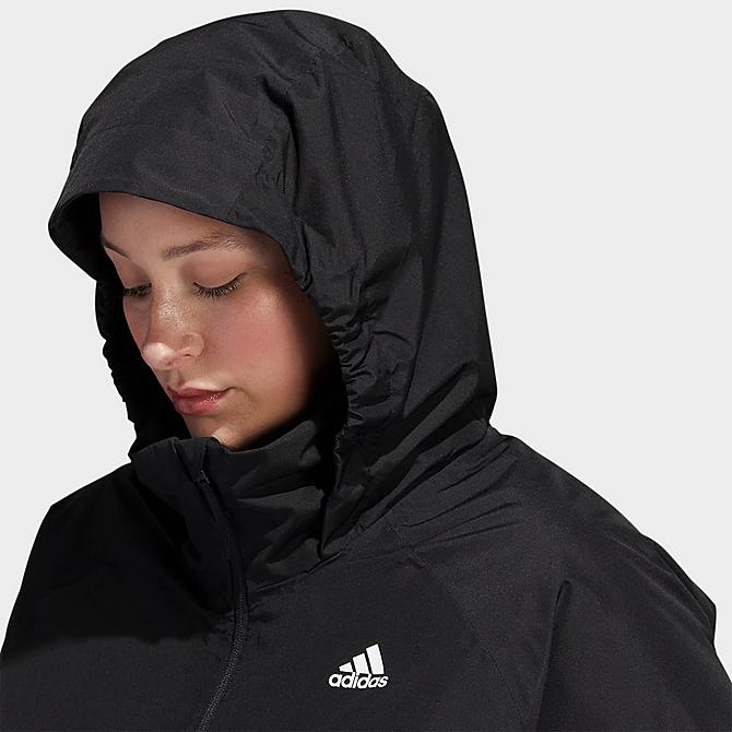 On Model 5 view of Women's adidas BSC 3-Stripes RAIN.RDY Jacket (Plus Size) in Black Click to zoom