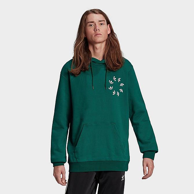 Front view of Men's adidas Originals Adicolor Spinner Graphic Pullover Hoodie in Collegiate Green Click to zoom