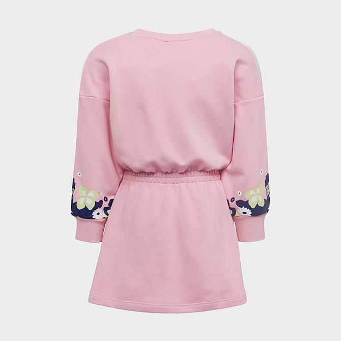 [angle] view of Girls' Little Kids' adidas Originals Flower Print Long-Sleeve Dress in True Pink/White Click to zoom