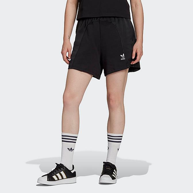Front view of Women's adidas Originals Adicolor Split Trefoil Shorts in Black Click to zoom