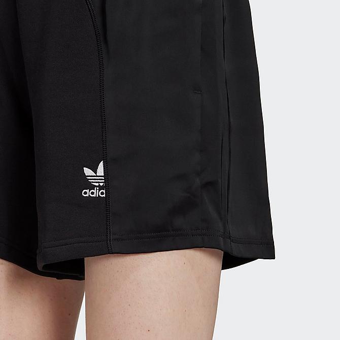 Back Right view of Women's adidas Originals Adicolor Split Trefoil Shorts in Black Click to zoom