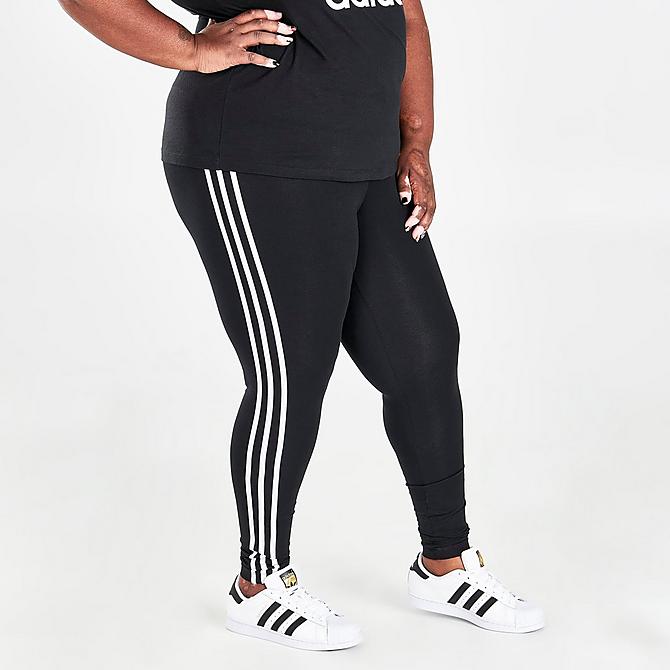 Back Right view of Women's adidas Originals Trefoil 3-Stripes Leggings (Plus Size) in Black Click to zoom