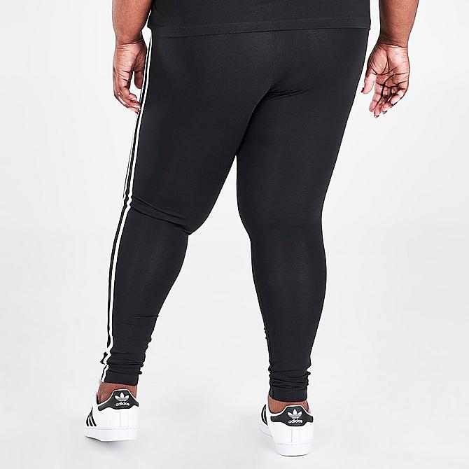 On Model 5 view of Women's adidas Originals Trefoil 3-Stripes Leggings (Plus Size) in Black Click to zoom