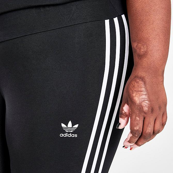 On Model 6 view of Women's adidas Originals Trefoil 3-Stripes Leggings (Plus Size) in Black Click to zoom