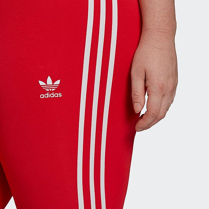 Back Right view of Women's adidas Originals Adicolor Classics Parley 3-Stripes Tights (Plus Size) in Vivid Red Click to zoom