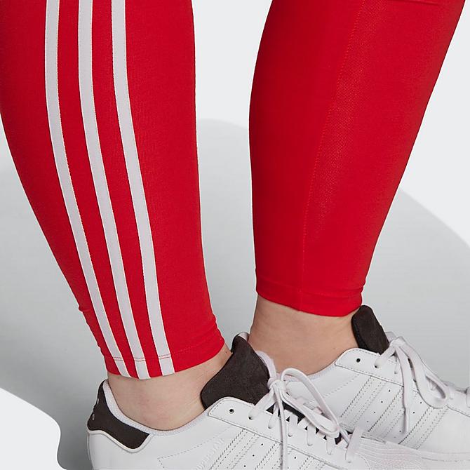 On Model 5 view of Women's adidas Originals Adicolor Classics Parley 3-Stripes Tights (Plus Size) in Vivid Red Click to zoom
