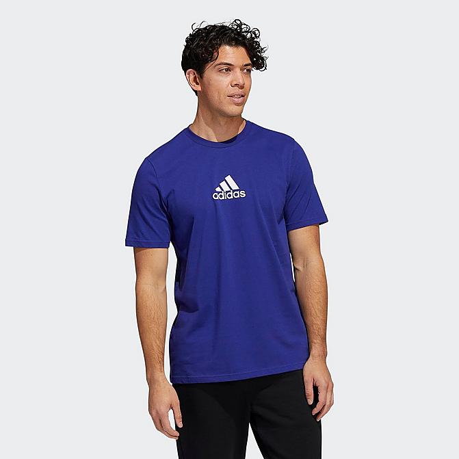 Front view of Men's adidas Sportswear Positivity Short-Sleeve Graphic T-Shirt in Legacy Indigo Click to zoom
