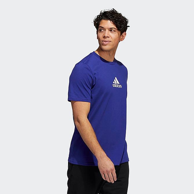 Back Left view of Men's adidas Sportswear Positivity Short-Sleeve Graphic T-Shirt in Legacy Indigo Click to zoom