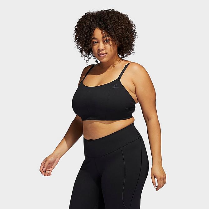 Front view of Women's adidas Yoga Studio Light-Support Bra (Plus Size) in Black Click to zoom