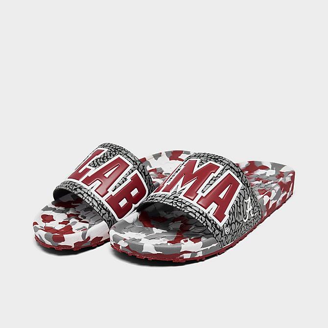 Three Quarter view of Hype Co. Alabama Crimson Tide College Slydr Slide Sandals in Crimson/Grey/White Click to zoom