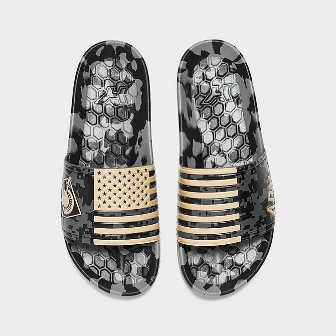 Back view of Hype Co. Army Black Knights College Slydr Slide Sandals in Black/Gold/Grey Click to zoom