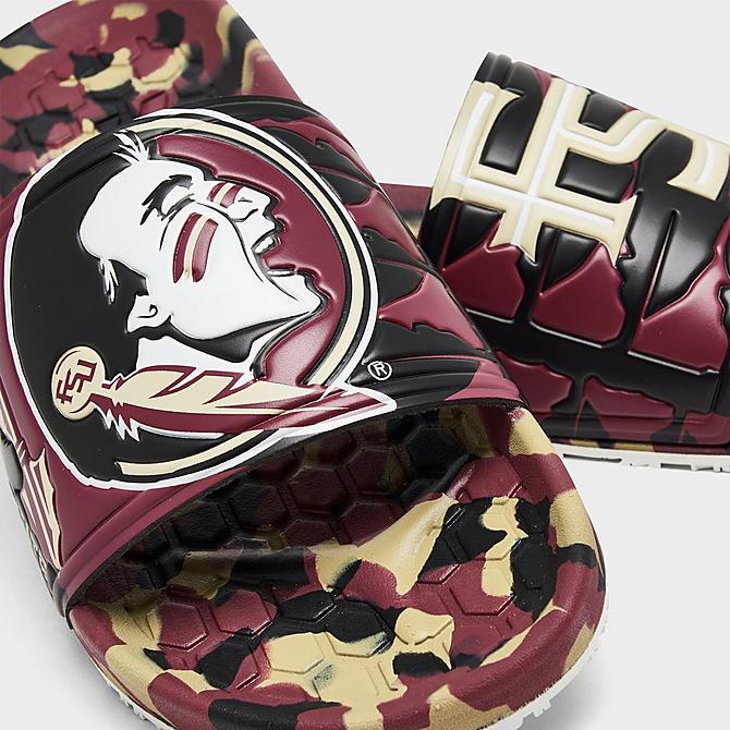 Front view of Hype Co. Florida State Seminoles Slydr Slide Sandals in Black/Garnet/Gold Click to zoom