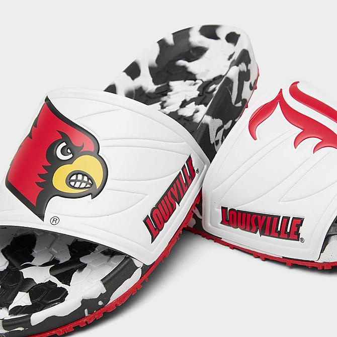 Front view of Hype Co. Louisville Cardinals College Slydr Slide Sandals in Black/Cardinal/White Click to zoom