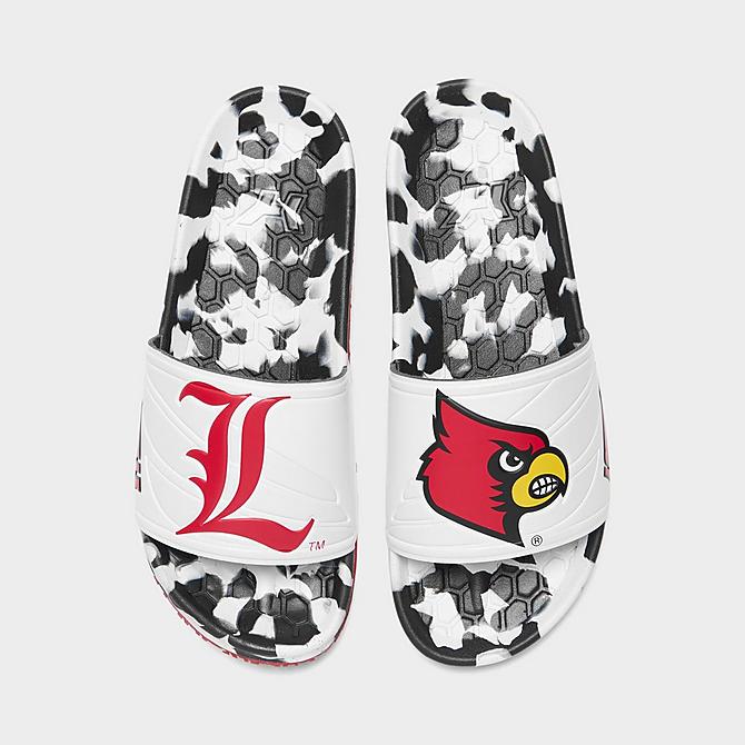 Back view of Hype Co. Louisville Cardinals College Slydr Slide Sandals in Black/Cardinal/White Click to zoom