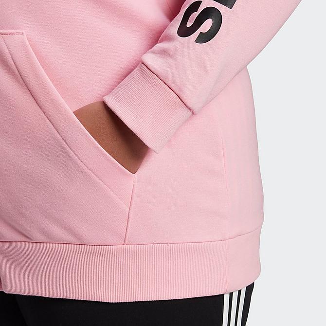 Back Right view of Women's adidas Essentials Full-Zip Hoodie (Plus Size) in Light Pink/Black Click to zoom