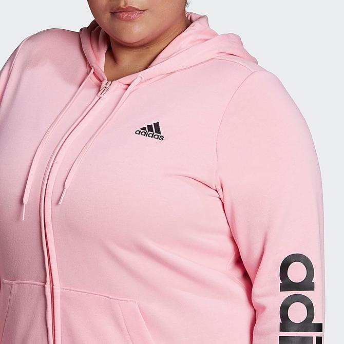 On Model 5 view of Women's adidas Essentials Full-Zip Hoodie (Plus Size) in Light Pink/Black Click to zoom