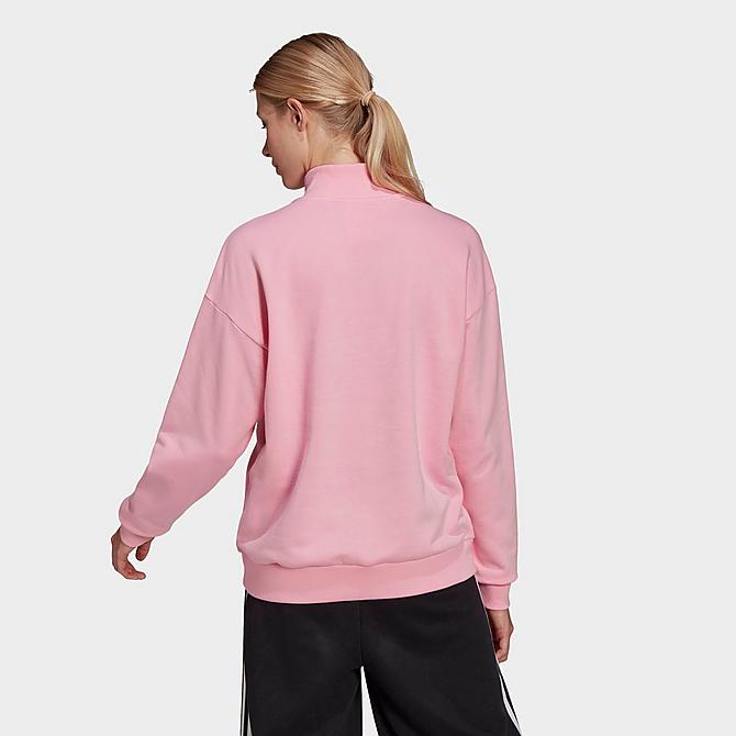 Back Left view of Women's adidas Essentials Outlined Logo Half-Zip Sweatshirt in Light Pink/White Click to zoom